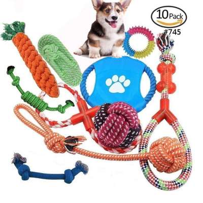 Nibao Custom pet dog chew toy 10 pack set ball rubber cotton rope squeaky dog toy